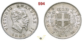 VITTORIO EMANUELE II (1861-1878) 1 Lira 1863 Torino MIR 1085f Pagani 515 Ag g 5,0 mm 23 SPL