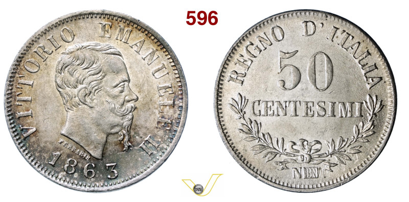 VITTORIO EMANUELE II (1861-1878) 50 Centesimi 1863 "Valore" Napoli MIR 1088b Pag...