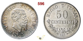 VITTORIO EMANUELE II (1861-1878) 50 Centesimi 1863 "Valore" Napoli MIR 1088b Pagani 528 Ag g 2,46 mm 18 SPL÷FDC