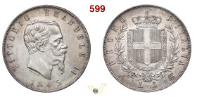 VITTORIO EMANUELE II (1861-1878) 5 Lire 1865 Napoli MIR 1082e Pagani 486 Ag g 25,03 mm 37 R • Colpetto al bordo SPL