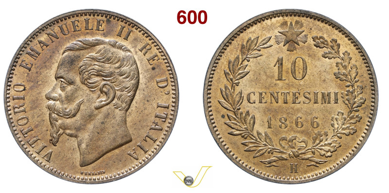 VITTORIO EMANUELE II (1861-1878) 10 Centesimi 1866 H (Birmingham) MIR 1092g Paga...