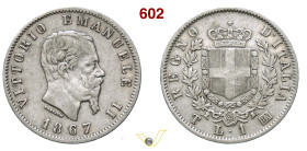 VITTORIO EMANUELE II (1861-1878) 1 Lira 1867 Torino MIR 1085h Pagani 519 Ag g 5,0 mm 23 RR MB÷BB