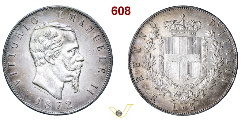 VITTORIO EMANUELE II (1861-1878) 5 Lire 1872 Roma MIR 1082q Pagani 495 Ag g 24,9...