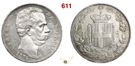 UMBERTO I (1878-1900) 5 Lire 1879 Roma MIR 1100a Pagani 590 Ag g 24,96 mm 37 • Fondi lucenti SPL+