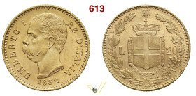 UMBERTO I (1878-1900) 20 Lire 1882 oro rosso Roma MIR 1098f Pagani - Au g 6,44 mm 21 SPL÷FDC
