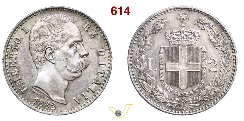 UMBERTO I (1878-1900) 2 Lire 1882 Roma MIR 1101b Pagani 592 Ag g 10,00 mm 27 • L...