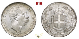 UMBERTO I (1878-1900) 2 Lire 1887 Roma MIR 1102a Pagani 597 Ag g 10,00 mm 27 q.FDC