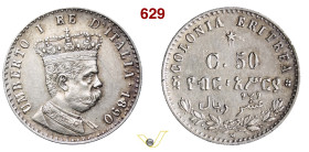 UMBERTO I - monetazione per l'Eritrea (1878-1900) 50 Centesimi 1890 Milano MIR 1113a Pagani 637 Ag g 2,50 mm 18 R SPL