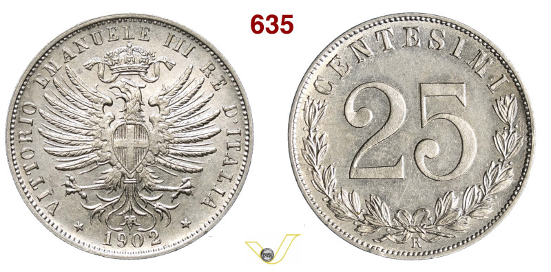 VITTORIO EMANUELE III (1900-1946) 25 Centesimi 1902 Roma MIR 1152a Pagani 827 Ni...