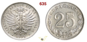 VITTORIO EMANUELE III (1900-1946) 25 Centesimi 1902 Roma MIR 1152a Pagani 827 Ni g 4,06 mm 21 q.FDC