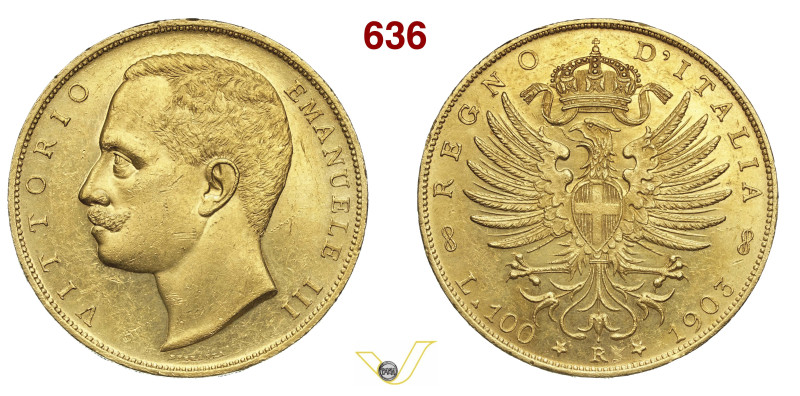 VITTORIO EMANUELE III (1900-1946) 100 Lire 1903 "aquila araldica" Roma MIR 1140a...