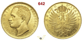VITTORIO EMANUELE III (1900-1946) 100 Lire 1905 "aquila araldica" Roma MIR 1114c Pagani 639 Mont. 3 Cudazzo 1227b Au g 32,25 mm 35 R • 1012 esemplari ...
