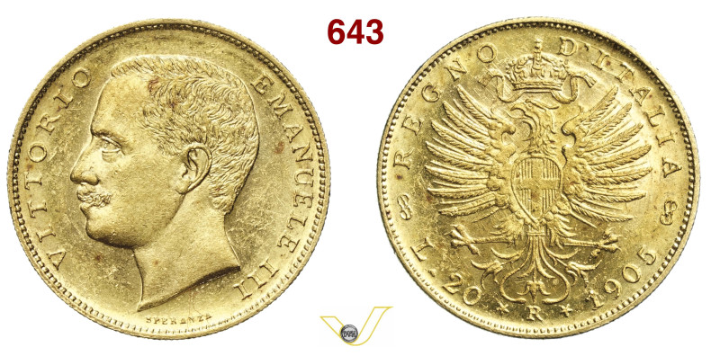 VITTORIO EMANUELE III (1900-1946) 20 Lire 1905 "Aquila araldica" Roma MIR 1125d ...