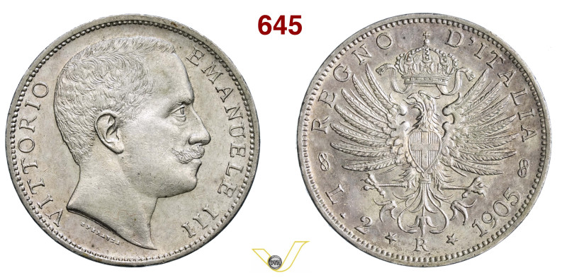 VITTORIO EMANUELE III (1900-1946) 2 Lire 1905 "Aquila araldica" Roma MIR 1139e P...