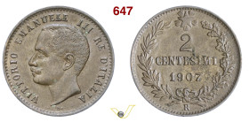 VITTORIO EMANUELE III (1900-1946) 2 Centesimi 1907 "Valore" Roma MIR 1167d Pagani 929 Cu g 1,96 mm 20 RR SPL