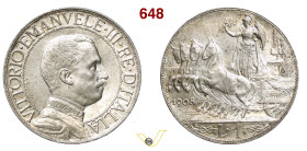VITTORIO EMANUELE III (1900-1946) 1 Lira 1908 Roma MIR 1146a Pagani 768 Ag g 5,00 mm 23 R SPL÷FDC