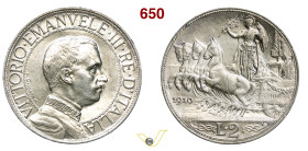 VITTORIO EMANUELE III (1900-1946) 2 Lire 1910 "Quadriga" Roma MIR 1140b Pagani 733 Ag g 10,02 mm 27 R SPL/q.FDC