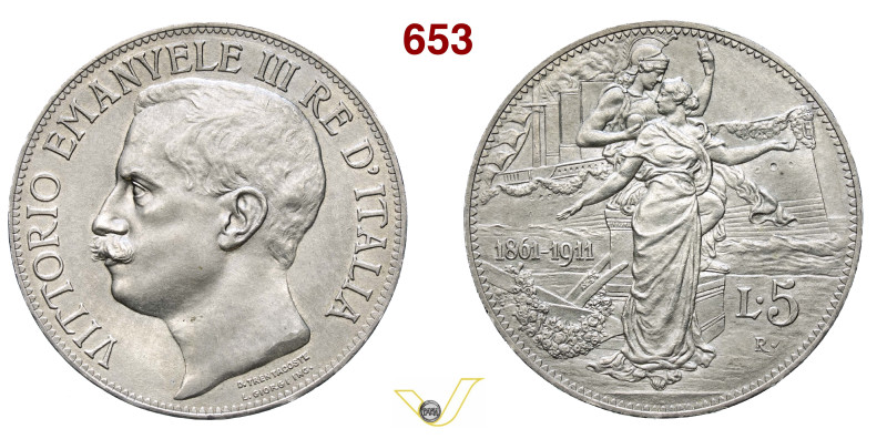 VITTORIO EMANUELE III (1900-1946) 5 Lire 1911 "Cinquantenario" Roma MIR 1135a Pa...