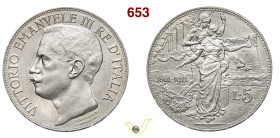 VITTORIO EMANUELE III (1900-1946) 5 Lire 1911 "Cinquantenario" Roma MIR 1135a Pagani 707 Ag g 24,93 mm 37 SPL
