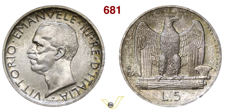 VITTORIO EMANUELE III (1900-1946) 5 Lire 1926 "Aquilotto", Prova di stampa Roma ...