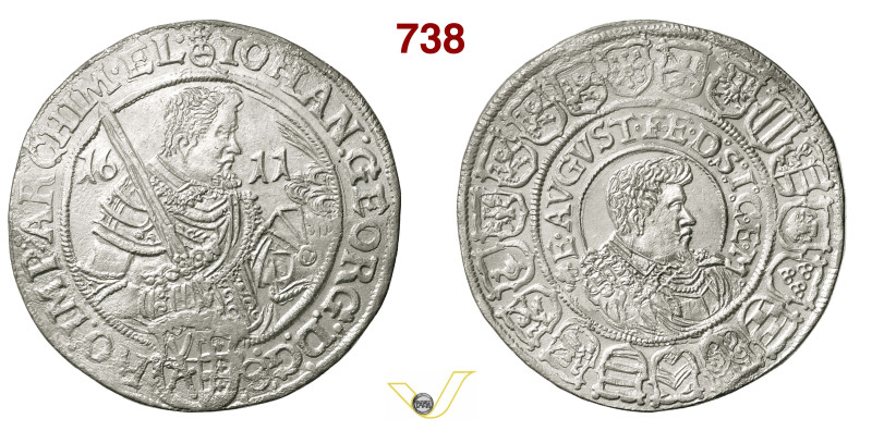 GERMANIA GIOVANNI GIORGIO I e AUGUSTO, Elettori (1611-1615) Tallero 1611 Dresda ...