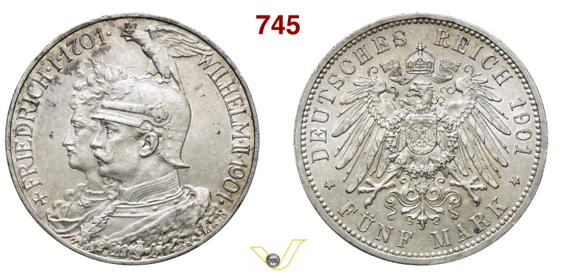 GERMANIA - Prussia GUGLIELMO II (1888-1918) 5 Marchi 1901 per i 200 anni del Reg...