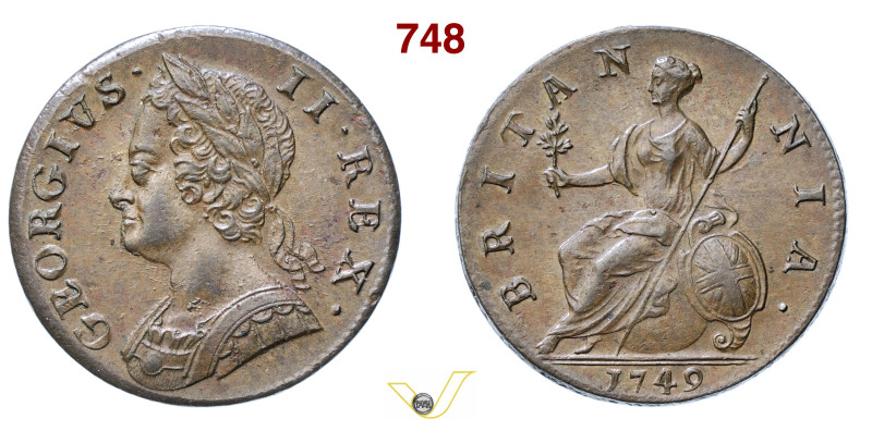 GRAN BRETAGNA GIORGIO II (1727-1758) 1/2 Penny 1749 Spink 3719 Cu g 9,81 mm 29 S...