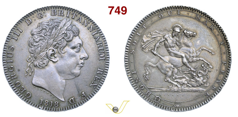 GRAN BRETAGNA GIORGIO III (1760-1820) Corona 1818 LVIII Londra ESC 2005 Sear 378...