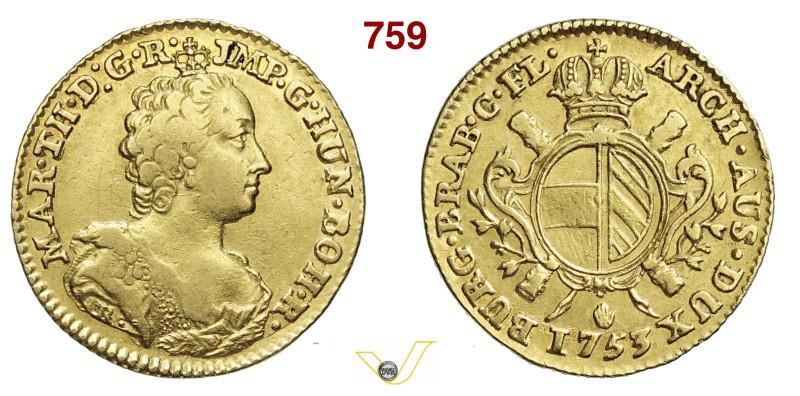 OLANDA MARIA TERESA (1740-1780) 1/2 Sovrana 1753 Anversa Kr. 17 Au g 5,45 mm 22 ...