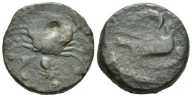 Magna Grecia. Sicilia. Akragas (Agrigentum) 425-406 a.C. Emilitra AE (19,23 g - 26,22 mm). Aquila a destra con pesce tra gli artigli - Granchio, con 6...