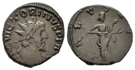 Impero Romano. Vittorino (268-270). Antoniniano. Mi (3,03 g). Busto radiato destra - la Salus stante a destra con serpente. BB+ Moneta di lecita prove...