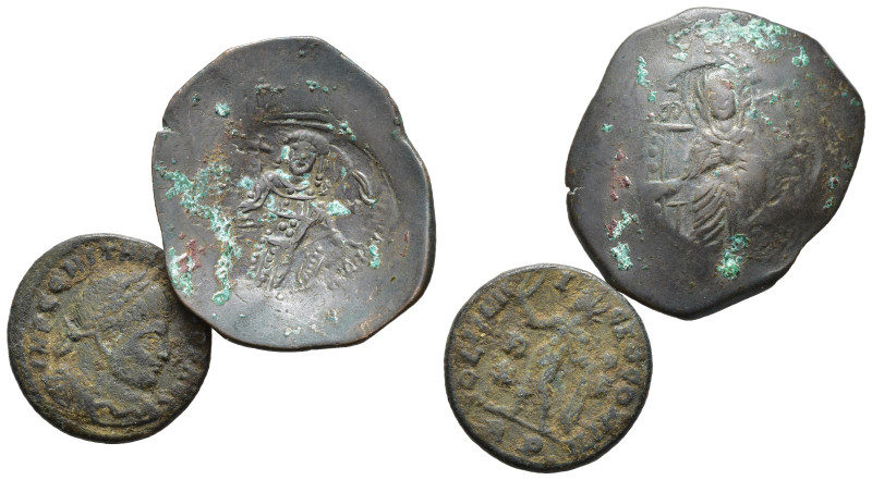 Lotto di 2 monete da catalogare. AE. Tardo impero romano e impero bizantino. MB....