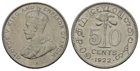 CEYLON. Giorgio V. 50 cents 1922. Ag. SPL
