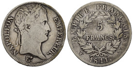 FRANCIA. Napoleone I. 5 Francs 1811 W. Ag. MB+