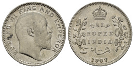 INDIA BRITANNICA. Edoardo VII. 1/2 rupia 1907. Ag. SPL