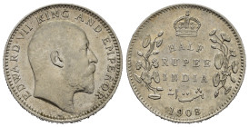 INDIA BRITANNICA. Edoardo VII. 1/2 rupia 1908. Ag. SPL