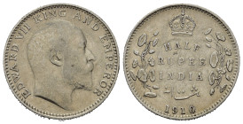 INDIA BRITANNICA. Edoardo VII. 1/2 rupia 1910. Ag. SPL