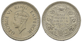 INDIA BRITANNICA. Giorgio VI. 1/2 rupia 1942. Ag. qFDC
