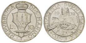 SAN MARINO. Vecchia monetazione. 10 lire 1932 Prova. Ag. FDC
