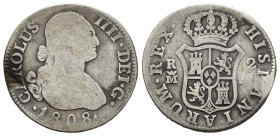SPAGNA. Carlo IV (1788-1808). 2 Reales 1808. Ag. Tondello ondulato. MB