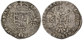 SPANISH NETHERLANDS. BRABANT. Filippo IV (1621-1665). 1/4 Patagon 1645. Ag (6,73 g). Km#54.3. qBB