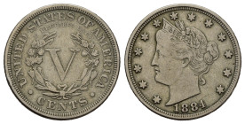 STATI UNITI. 5 cents Liberty Head 1884. qBB