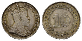STRAITS SETTLEMENTS. Edoardo VII. 10 cents 1902. SPL+