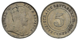 STRAITS SETTLEMENTS. Edoardo VII. 5 cents 1910. SPL+