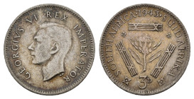 SUDAFRICA. Giorgio VI. 3 pence 1943. Ag. BB