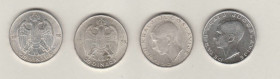 YUGOSLAVIA. Peter II (1934-1945) Lotto 4 pezzi da 20 Dinari 1938 argento KM23 BB+/SPL