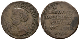 CIVITAVECCHIA. Stato Pontificio. Pio VI (1775-1799). Sampietrino da 2 e 1/2 baiocchi 1796. Cu (17,72 g). qBB