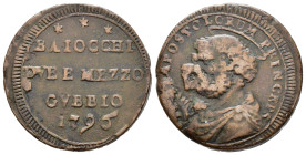 GUBBIO. Stato Pontificio. Pio VI (1775-1799). Sampietrino da 2 e 1/2 baiocchi 1796. Cu (16,18 g). Muntoni 353. BB