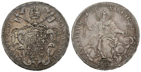 ROMA. Stato Pontificio. Pio VI (1775-1799). Mezzo scudo romano da 50 baiocchi 1775 anno I. Ag (13,13 g). MIR 2765/1. BB+