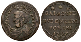 ROMA. Stato Pontificio. Pio VI (1775-1799). Sampietrino da 2 e 1/2 baiocchi 1797. Cu (7,24 g). qBB